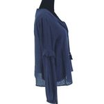 Splendid Womens Blouson Long Sleeve Ruffle Tassel Peasant Blouse Top Navy Small Photo 2