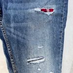 Old Navy Blue & Red Denim Patchwork Distressed Jeans Size 36x30 Photo 2