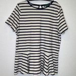 LRL Navy Blue & Cream Striped Short Sleeve Peplum Hem Top Sz 1X Cotton Photo 0