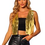 Allegra K NWT  Shiny Metallic Cropped Gold Vest - Lg Photo 0