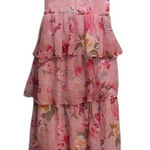 Floral Pink Maxi Dress Ruffle Tiered Corset Back Party Wedding Homecoming Prom Size 8 Photo 0