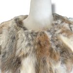 Vintage Rabbit Fur Jacket Cream Cropped Three Quarter Sleeve Leopard Lining Gray Photo 3