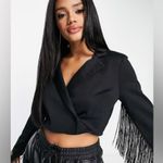 ASOS DESIGN Jersey Tux Crop Suit Blazer with Fringe Detail - Black - Size 6 -EUC Photo 1