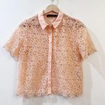 ZARA  Peach Guipure Lace Button Up Top Size Small Photo 2