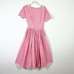 Vintage Pink & White Plaid Lattice Sleeve A Line Midi Dress Size S Photo 3