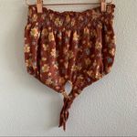 American Eagle  Smocked Tie Front Crop Strapless Floral Artsy Top XS Photo 0