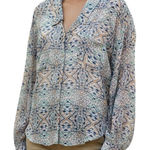 Free People  Easy Rider Sheer Geometric Print Long Sleeve Button Down Blouse Photo 0