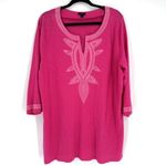 Talbots Pink Embroidered Tunic Top Cotton Shirt Size 2X Plus Barbie Pink Photo 1