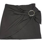 EXPRESS  Women's Black Draped Mini Skirt O-Ring Buckle Detail Size Small‎ Photo 0