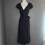 J.Crew  Mercantile Black & Blue V-Neck Floral Wrap Midi Fall Dress Womens Medium Photo 6