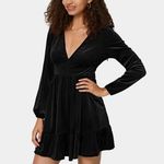 Halara Everyday Deep V Neck Ruffled Hem Velvet Mini Chill Party Dress Black M Photo 0