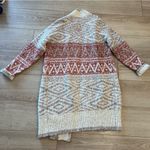 Joie  Wool Blend Open Front Burgundy Tan Aztec Duster Cardigan Size XS Photo 3
