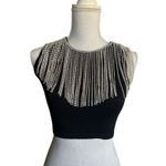 ZARA Fringed Seamless Rhinestone Jewel Crop Top XSmall-Small Black Festival Photo 0
