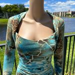 Cache turquoise, brown, white, animal leopard floral print dress Sz 2 Photo 4