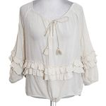 Denim & Supply Ralph Lauren  Cream Boho Ruffle Blouse with Tassel Tie Size Small Photo 0