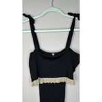 Free People  Womens Size XS Black Gold Off the Shoulder Ribbed Sweater Midi Dress Photo 1