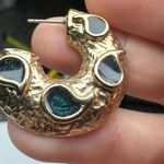 Pakula Gold Tone Blue Enamel Flat Half Hoop Pierced Earrings Signed Photo 6