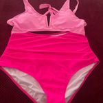 Mommy and Me V Neck Summer Swimwear Cutout High Waisted Bathing Suits Wrap Tie Back Tummy Control Beachwear Pink Size XL Photo 2