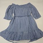 Tularosa Maida Ruffle Dress in Blue & White Stripe Photo 12