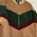 J.O.A. Tan and Green Teddy Jacket with Chevron Design Photo 6