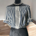 Ocean Drive  Crop Top Med Peasant‎ Blue White Crochet  Boho  Cottagecore Romantic Photo 0
