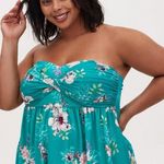 Torrid New  Plus Green Floral Mesh Strapless Twisted Babydoll Tunic Top Size 1 Photo 1