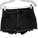 American Eagle Outfitters Distressed Hi-Rise Shortie Black 4 Lace Applique Photo 0