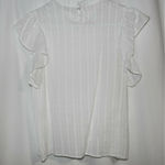 White Ruffle Blouse High Neck Flutter Sleeve Shirt Size XS petite Photo 1