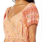 Lucky Brand orange and pink floral Aztec printed midi puff sleeve dress Photo 4