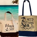 Bon Voyage NWT Starboard Tan and Blue Canvas Beach Tote Bag Photo 1