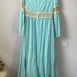 Vintage 1970 Robins Egg Blue Floral Crochet Prarie Boho Dress Size M Photo 5