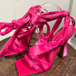 EGO Hot Pink Satin Square Toe Wrap Around Heels Women's Size 6 UK = US 8 Photo 0