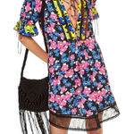 Top Shop Women’s Colorful Floral Dress Short Sleeved Size 6 Blue Pink Lace trim Photo 0