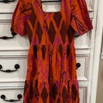 Bold Geometric Orange and Pink Midi Dress Photo 0