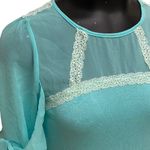 Society Girl  Turquoise Chiffon Lace Top Size Medium Photo 3