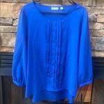 New York & Company Royal Blue Puff Sleeve pleated front Blouse XL Photo 0