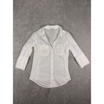 James Perse Standard  Contrast Ribbed Panel Cotton Button Down Top White 3 Photo 2