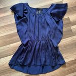 Willi Smith  Deep Blue Flutter Sleeve Blouse Photo 0