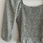 Paper Crane Smocked Floral Blouse, Puff Sleeve Green Fall Top, Size Medium Photo 15