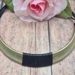 None Brushed Gold Tone & Black Faux Leather Structured Collar Choker Necklace 18" Photo 0