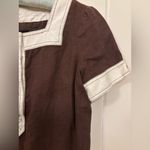 Vintage Brown & White Linen Short Sleeve Square Neck Shift Dress Tunic Photo 3