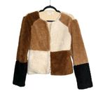 Anthropologie Colorblocked Faux Fur Teddy Jacket Sweater Cardigan XS Photo 2