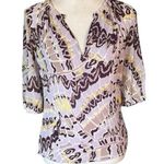 Marie Oliver  Size S Crinkle Gauze Silk Blend Blouse Top Lined Purple Print Photo 0