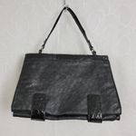 Guess Womens Shoulder Bag Black Ostrich Embossed Faux Leather Accordion Clutch Photo 15