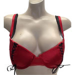 Popsi Size 36C Red Lace Up Underwire Bra W/Mesh Ruffle Trim (Preowned) Photo 0