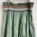 No Boundaries Green Stitchwork Smocked Waistband Cottagecore Flowy Midi Skirt Photo 2