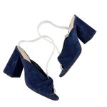Loeffler Randall Loeffler Randall Laurel Slide Sandals Suede High Block Heel Blue Size US 7.5 Photo 1