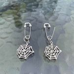 Handmade Unique Elegant Punk Gothic Style Web Spider Safety Pin Design Hoop Earrings, Boho Photo 2