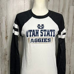 Utah State Aggies Women's XS White/Navy Raglan Baseball Tee Long Sleeve White Photo 0
