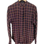 Theory  Womens Perfect Dolman Button Front Shirt Purple Orange Plaid 100% Silk S Photo 3